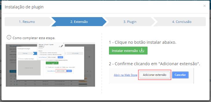 O passo seguinte apresenta a adição da extensão utilizada, para continuar clique no botão Instalar extensão, conforme indicado.