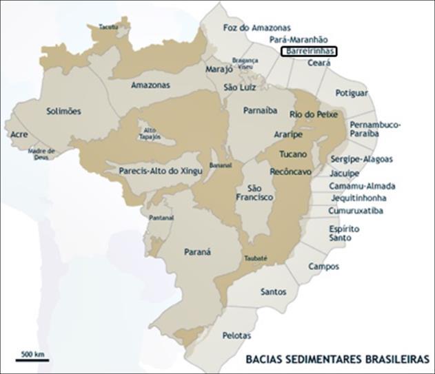 3.4. Bacia de Barreirinhas 3.4.1. Informações gerais A Bacia de Barreirinhas (figura 15) localiza-se na Margem Equatorial Brasileira, ocupa aproximadamente 46.000 Km², predominantemente imersos.