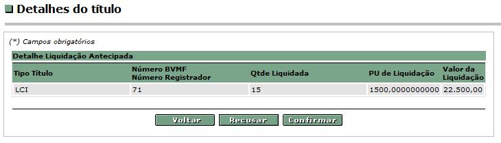 3.4.6 Monitor de Operações - Liquidação Antecipada Exemplo Tela de Duplo Comando para Liquidação