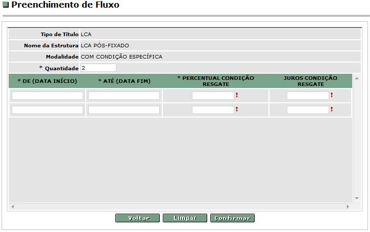 *Quando selecionado no escalonamento as opções Composto ou Retroativo, deve-se clicar na caixa que aparecerá ao lado do campo para o