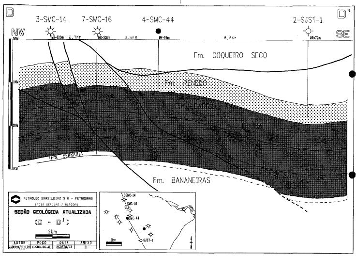 Figura 17: Seção D-D obtida no relatório da pasta do poço 4-SMC-0044-AL (Fonte: Petrobras, 1993).