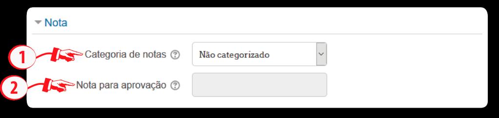 A categoria Notas deve ser configurada anteriormente. Se a atividade for avaliativa, as notas atribuídas constarão no item Relatório de Notas.