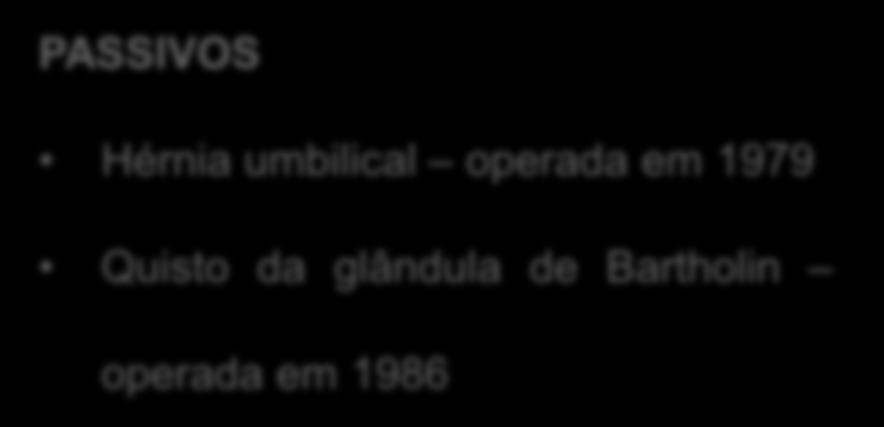 1986 Cataratas operada em 2008 Úlcera gástrica