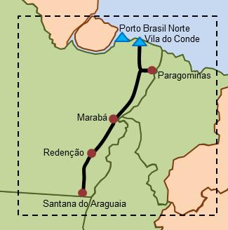 Eixo logístico do Pará Ferrovia Paraense, Porto Brasil Norte e expansão do Porto Vila do Conde Eixo logístico competitivo: Menor custo logístico Integração da ferrovia a portos multiuso Garantia de