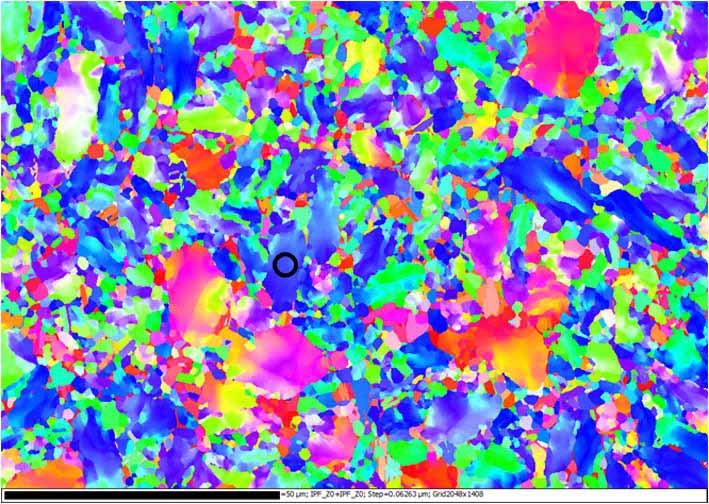 EBSD: mapa de orientação cristalográfica Liga Ti64,