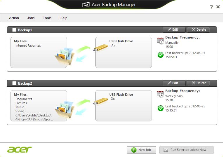 Acer Backup Manager - 43 Se desejar mudar as suas definições a qualquer altura, aceda ao ecrã de perfis Acer Backup Manager.