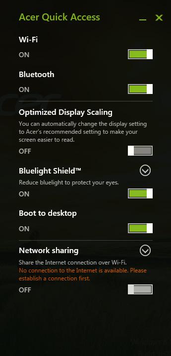 40 - Acer Bluelight Shield A CER BLUELIGHT SHIELD Acer Bluelight Shield pode ser activado para reduzir as emissões de luz azul do ecrã, para proteger a sua vista.