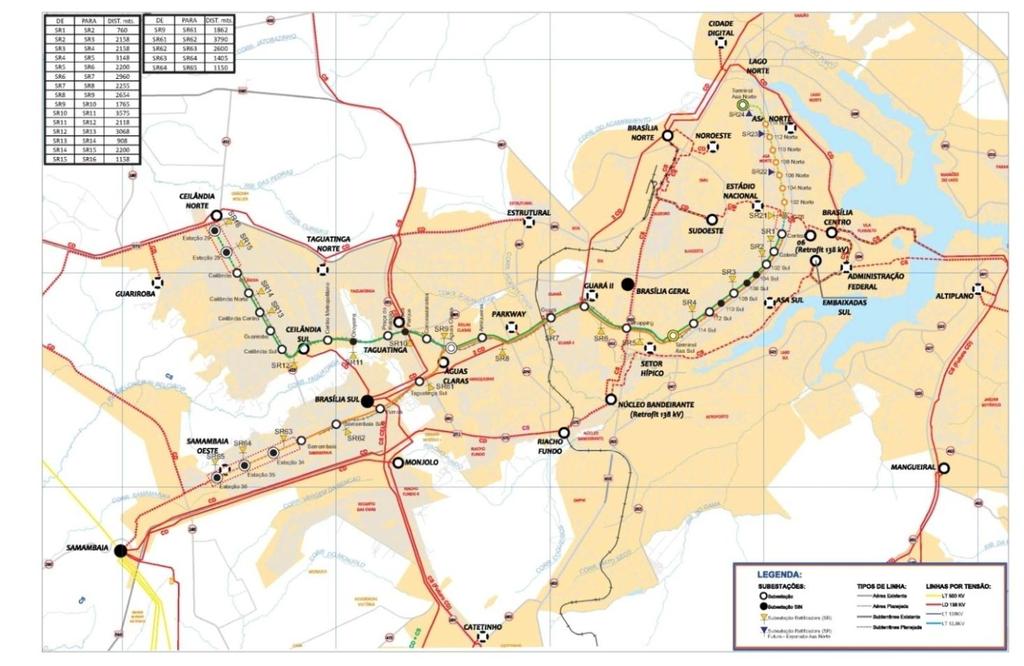 Figura G Disposição das estações de passageiro O Y atualmente é dividido basicamente em tronco (região entre estação Águas Claras e estação Central ) e pontas (trecho entre Águas Claras e Samambaia,