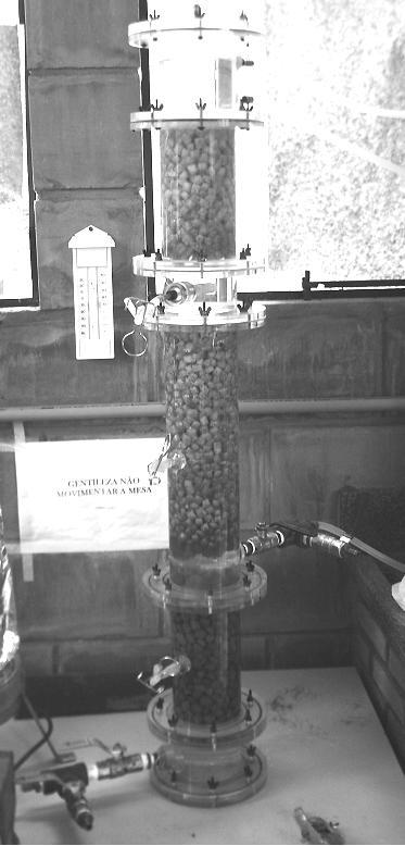 4. MATERIAIS E MÉTODOS 4.1. REATOR COMBINADO ANAERÓBIO-AERÓBIO DE LEITO FIXO Para realização dos experimentos foi utilizado um reator de leito fixo e escoamento ascendente, apresentado na Figura 4.