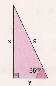 17ª Questão: No triângulo retângulo, DETERMINE as medidas x e y indicadas.