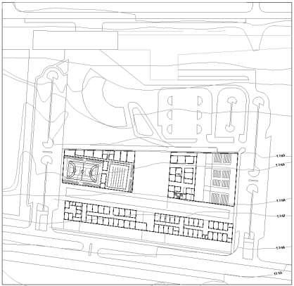 No caderno de Croqui está representado esse processo, estudos de uma nova composição com uma visão de apropriação da topografia do terreno como elemento de projeto, fazendo uso das curvas e tirando