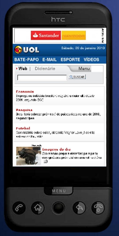 Banner Mobile Display efetivo na homepage e nos canais do portal mobile do UOL. Material veiculado no topo da página inicial e na home das editorias internas do site mobile UOL.