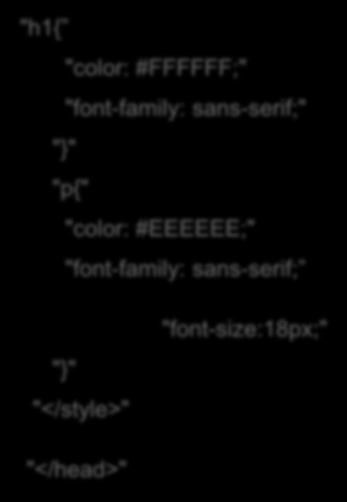 HTML Continuação do style do HTML "h1{ "color: #FFFFFF;" "font-family: sans-serif;" "}"