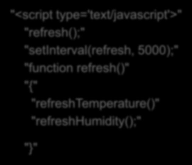 Javascript Aqui começamos a definir o script que vai de tempos em tempos ler os valores da temperatura e umidade.