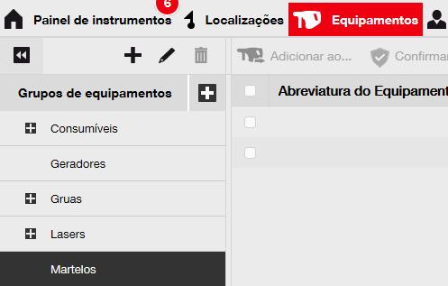 Como confirmar a entrega de um equipamento? 1. Depois de um equipamento ter sido entregue, clique em equipamentos na barra de navegação principal.