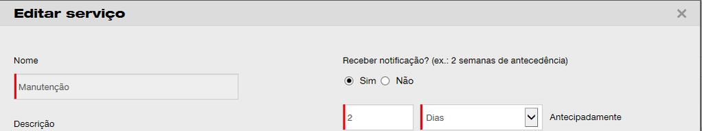 4. Clique no ícone do lápis ( editar ) para editar o serviço selecionado; quando clicar, abre-se um ecrã de edição com os detalhes do serviço. 5.