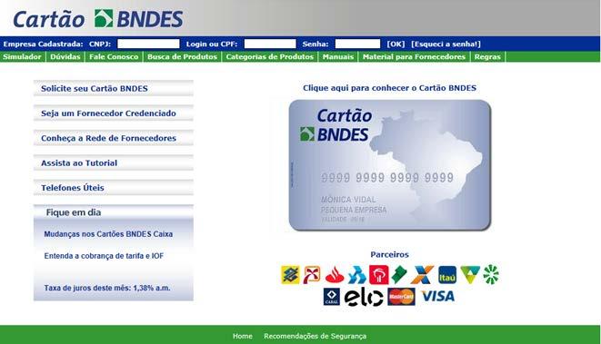 Cartão BNDES Imagem da página inicial do