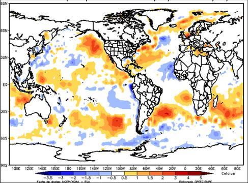 ABRIL 2014 RV0 7 Figura 6 Anomalia da TSM - Fonte CPTEC A previsão baseada no modelo Climate Forecast System CFS versão 2, do centro Americano, mostra uma condição de mudança no oceano Pacífico, com