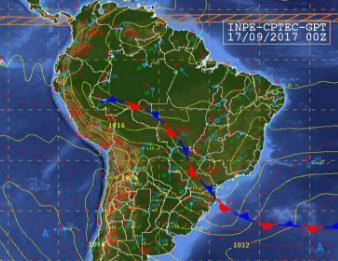 A frente atuou entre os dias 16 e 17 e se estendia desde o Acre até o Paraná.