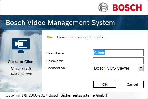 18 pt Começar Bosch Video Management System 5 Começar Este capítulo fornece informações sobre os primeiros passos com o Bosch VMS Viewer. 5.1 Iniciar o Operator do Bosch VMS Viewer Para iniciar o Operator do Bosch VMS Viewer: 1.