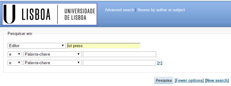 Por exemplo, pesquisa por editor: Esta pesquisa recupera os registos cujo