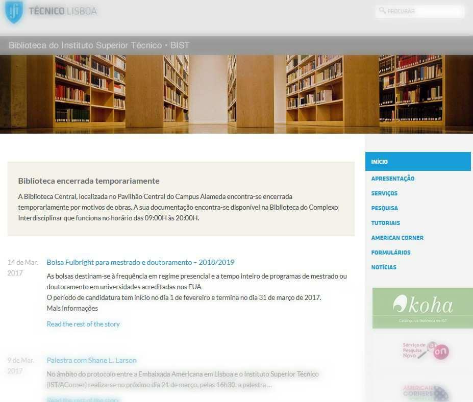 Na página de abertura do website da biblioteca (http://bist.tecnico.ulisboa.