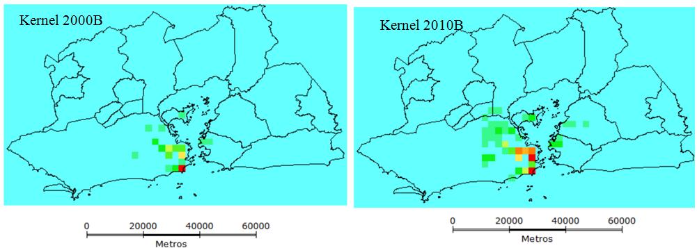 Resultados Mapas de kernel Variáveis: B - total do