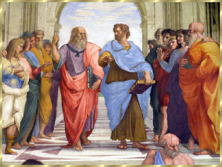 Platão e Aristóteles, Academia Fonte: Wikipedia A Filosofia surgiu na Grécia quando alguns gregos, insatisfeitos com as respostas que a tradição lhes dera, buscaram explicações na razão humana, ou