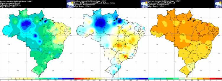 Figura 12 - Precipitação total, anomalia de precipitação e temperatura máxima em outubro de 2016 Fonte: Inmet.