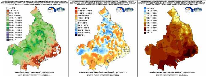 Figura 24 Precipitação total, anomalia de precipitação e temperatura máxima em outubro de 2017 Fonte: Inmet.