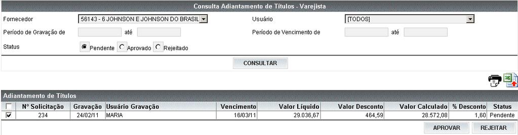 Para visualizar os detalhes, clicar no número da solicitação.