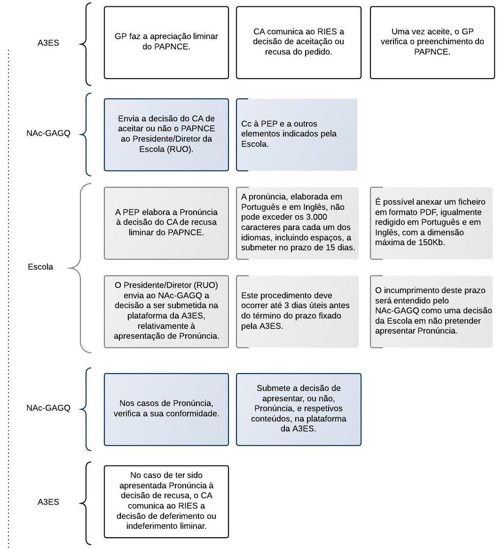 1.3.1. Apreciação liminar do PAPNCE O PAPNCE submetido na plataforma da A3ES é sujeito a uma apreciação liminar.