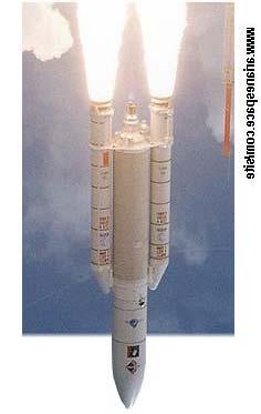 Feixe do Propulsor Iônico do INPE. Propulsor Líquido do Ariane 5.