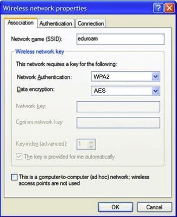 PASSO 6 É então visível o painel Association da janela Wireless Network Properties.