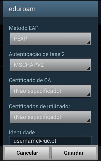 PASSO 3 Configurar da seguinte forma: Método EAP: PEAP Autenticação de fase 2: