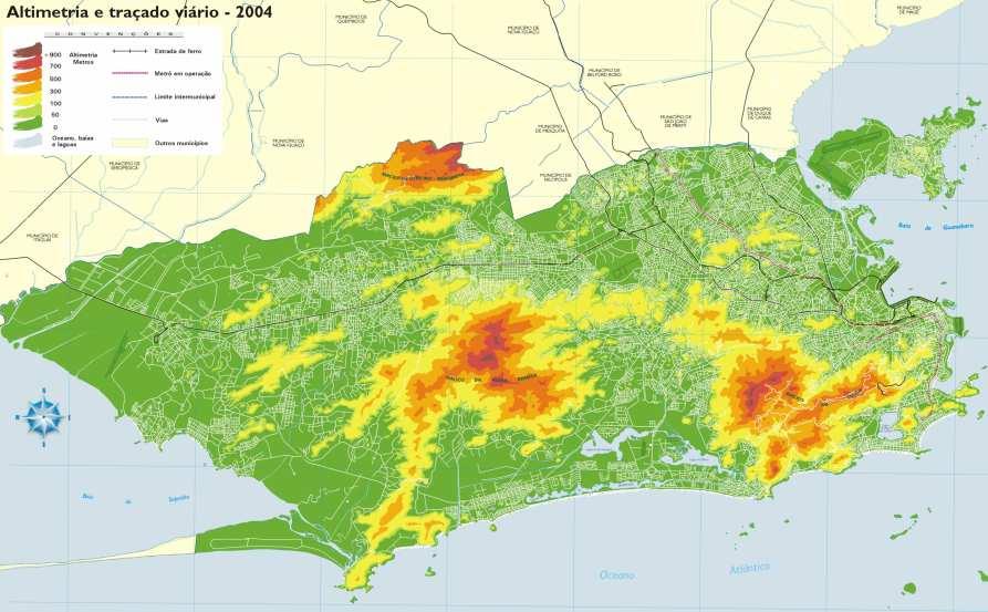 Obra Instrumentada Estudo de Caso 99 Na figura 3.4, apresenta-se um mapa altimétrico do Rio de Janeiro, RJ (Fonte: IPP Diretoria de Informações Geográficas 2004).