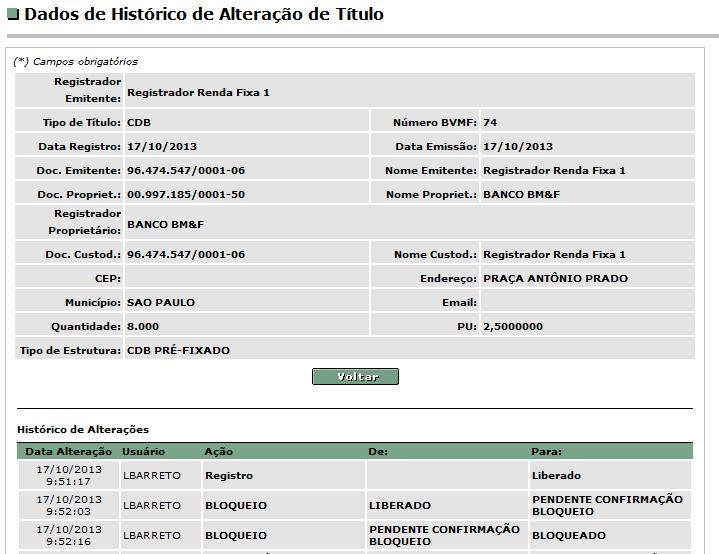 4.4 Histórico Venda-Intermediação O Histórico de venda-intermediação permite ao Participante de Registro