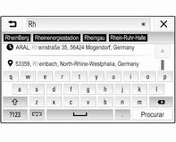 Em alternativa, selecionar Endereço, POI ou Saída para utilizar uma máscara de procura. Se necessário, tocar em q para deslocar a página. Para aceder ao teclado de números e símbolos, selecionar?123.