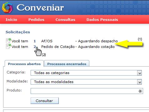 Na tela apresentada é possível aplicar filtros para buscas e visualizar os processos de compra da fundação, tanto os que estão em andamento quanto os já encerrados.