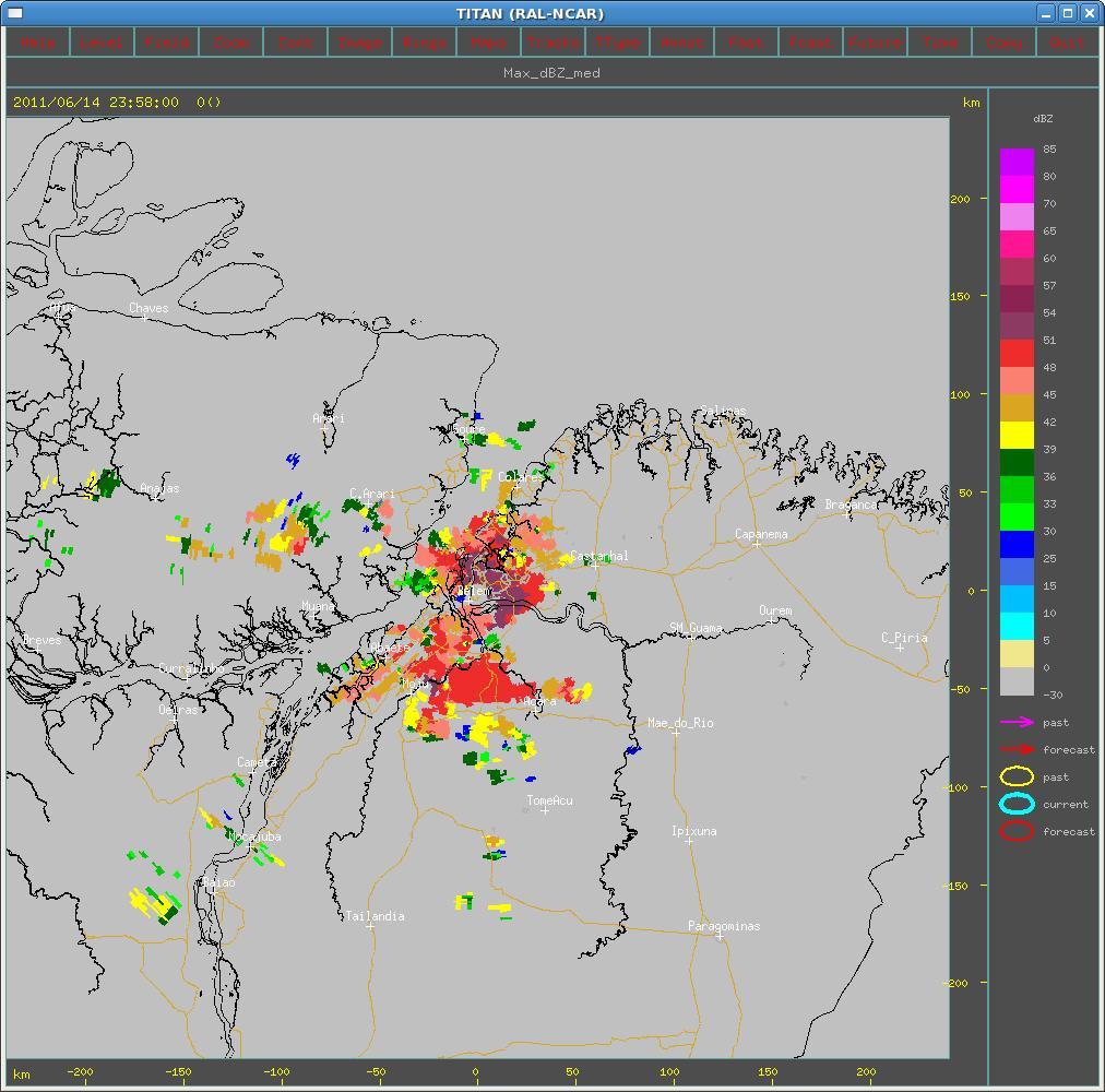 Para os eventos de chuva do dia 14 de junho é mostrado na Figura5b, o registro das alturas das células que variaram entre 15 km