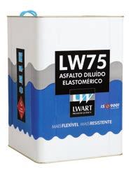 LW 75 Solução Asfáltica Elastomérica Descrição Produto com alta concentração de asfalto elastomérico, à base de solventes orgânicos, com excelentes propriedades elásticas, que formam uma membrana