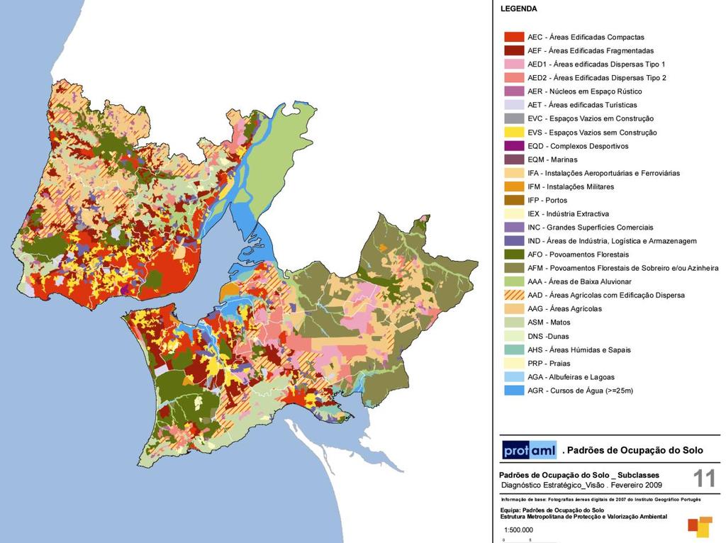 OCUPAÇÃO E USO DO SOLO REOT LVT 2017 Figura 4 Padrões de ocupação do solo da Área Metropolitana de Lisboa, 2007 Fonte: CCDR