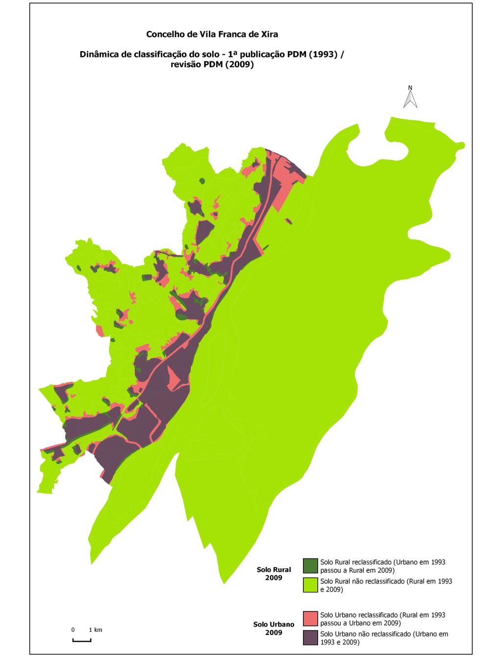OCUPAÇÃO E USO DO SOLO REOT LVT 2017 Figura 15 - Dinâmica da classificação do solo no concelho de Vila Franca de Xira - 1ª