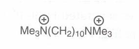 Decametonium e o suxametonium Distância entre os azotos é de 1,14 nm; Não é selectivo, actuando no coração (aumenta nº de batimentos), diminui a pressão; seu efeito permanece muito
