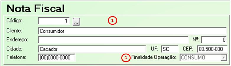 Informações cliente e Padrões 1. Dados do Cliente: Aparecerão as informações do cliente, nome endereço e demais dados para contato; 2.