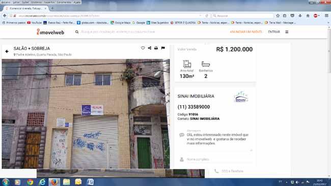 fls. 325 Ii - PESQUISA IMOBILIÁRIA Imóvel 4 Loja localizada à rua Padre Adelino, na Mooca, contendo 130,00 m2 de área útil. Valor = R$ 1.200.
