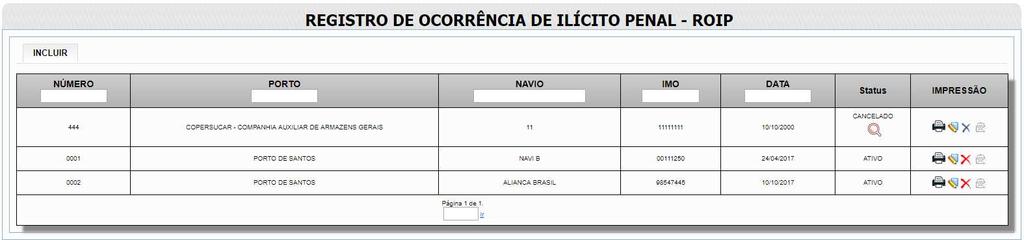 Inclusão Para incluir um novo ROIP é necessário acionar o botão INCLUIR, conforme demonstrado na imagem abaixo: Na tela