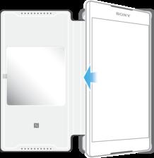 1 Abra o acessório Forma de capa com janela. 2 Verifique se a função de NFC está ativa no celular e se a tela está ativa e desbloqueada.