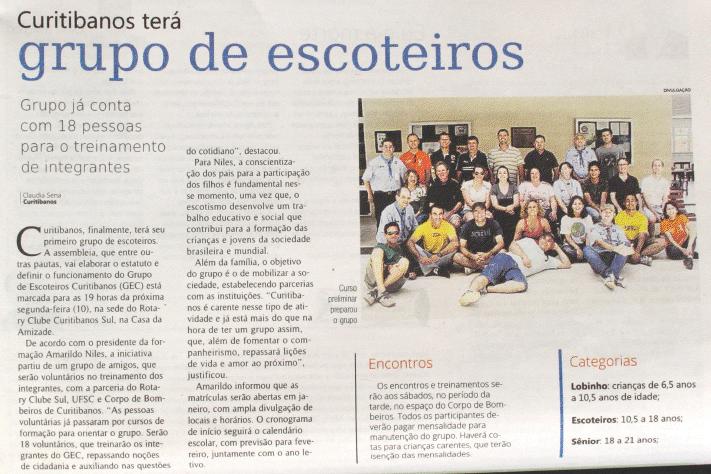 Jornal A Semana Geral (30/11/2012) Curitibanos terá grupo de escoteiros Grupo de Escoteiros