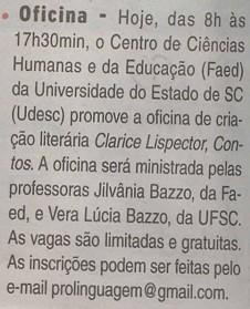 Cultural da UFSC / Secretaria de Cultura da UFSC Diário Catarinense - Serviço Oficina Centro